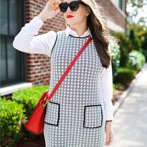 Chic Houndstooth Midi Dress with Black Accents